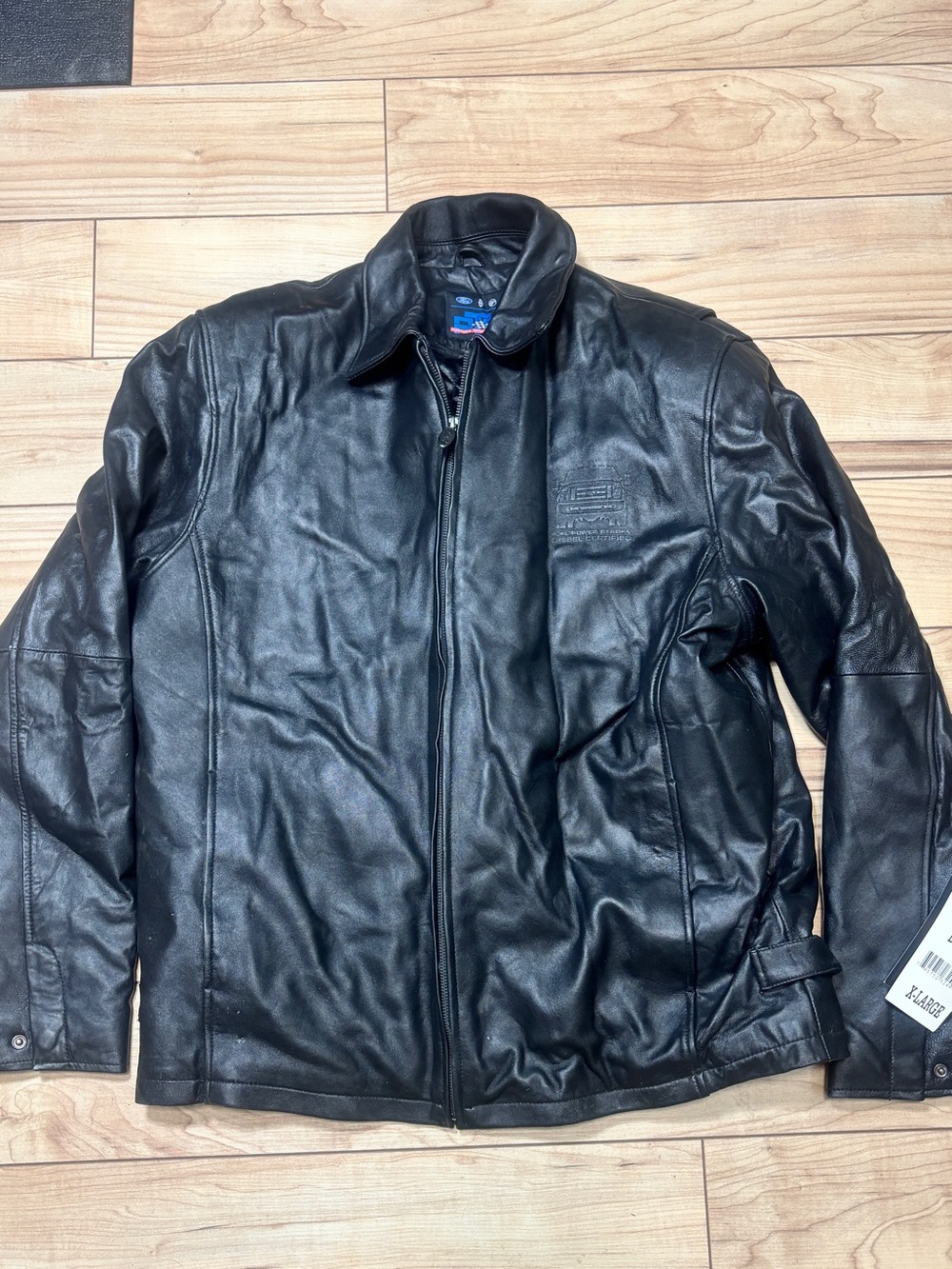 Ford Black Leather Zip-Up Bomber Jacket